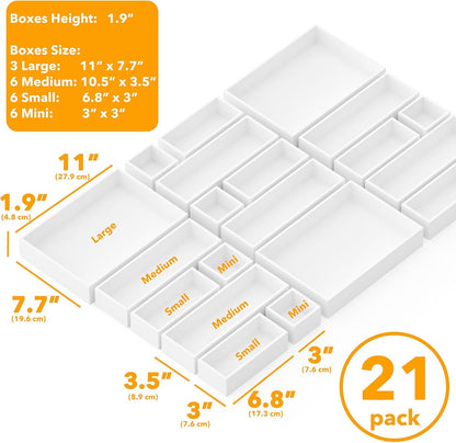 SpaceAid 21-Piece Bamboo Drawer Organizer Storage Boxes Set, Wood Tray Junk Drawer Organizers Multi-Use Divider Bins for Kitchen, Bathroom, Office Desk and Makeup Organization (21 Pack, Natural)