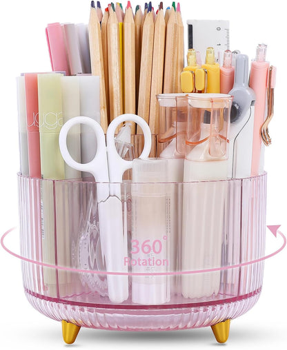 SKYDUE Rotating Pencil Pen Holder, Pen Organizer with 5 Slots - Aesthetic Desk Organizer and Accessories for School, Home, Office Supplies