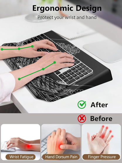 2-in-1 Ergonomic Keyboard Stand with Wrist Rest, Comfy Keyboard Riser Holder with Massage Design, Black