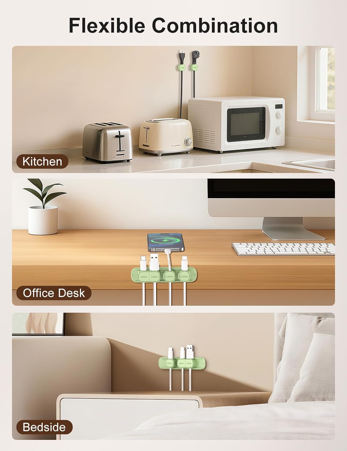 6 Pack Magnetic Cable Clips [1s Open/Lock], Laitver Cord Organizer Holder Strong Adhesive Desk Cable Management- Organize Charging Cords Neatly for Home, Office, Car,Desk, Nightstand