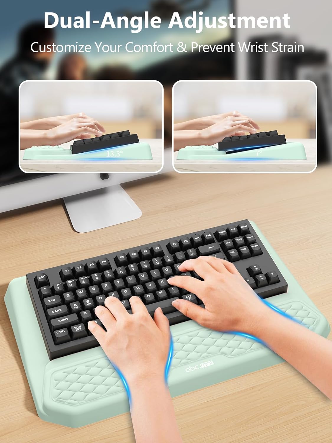 2-in-1 Ergonomic Keyboard Stand with Wrist Rest, Comfy Keyboard Riser Holder with Massage Design, Black