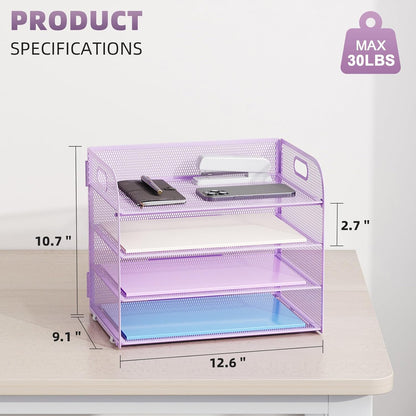 Marbrasse 4 Tier Paper Organizer Letter Tray - Mesh Desk File Organizer with Handle, Paper Sorter Organizer for Letter/A4 Office File Folder Holder (Black, 12.6" x 9.1" x 10.7")