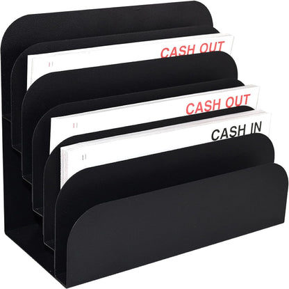 BankSupplies STEELMASTER 6 Slot File and Desk Organizer Paper Organizer Black Powder Coat Finish
