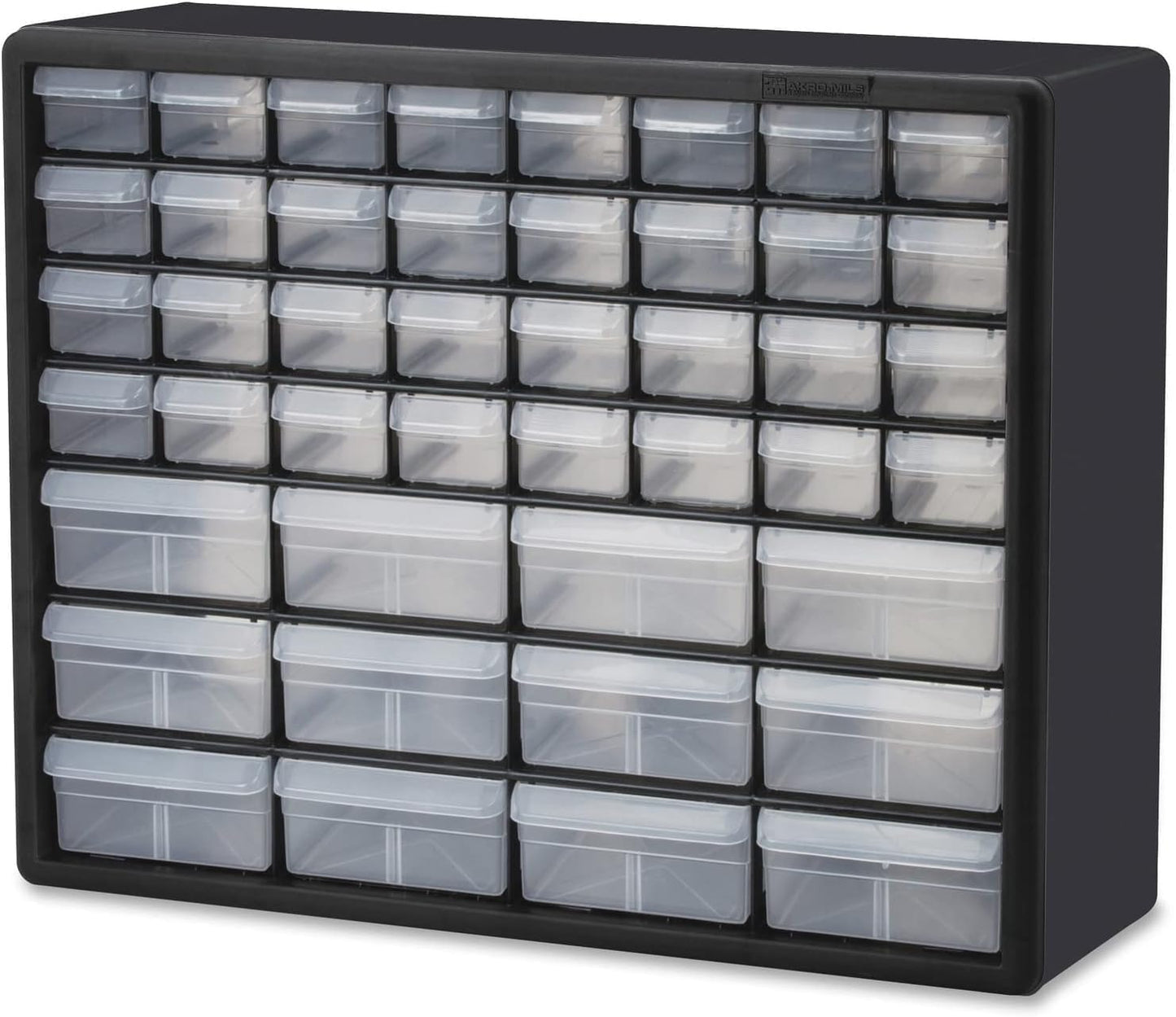 Akro-Mils 24-Drawer Plastic Drawer Storage Cabinet for Garage Organization, Bead Organizer, Building Bricks Storage, Teacher Toolbox, Makeup Organizer, 20" W x 6" D x 16" H, 10124 Black