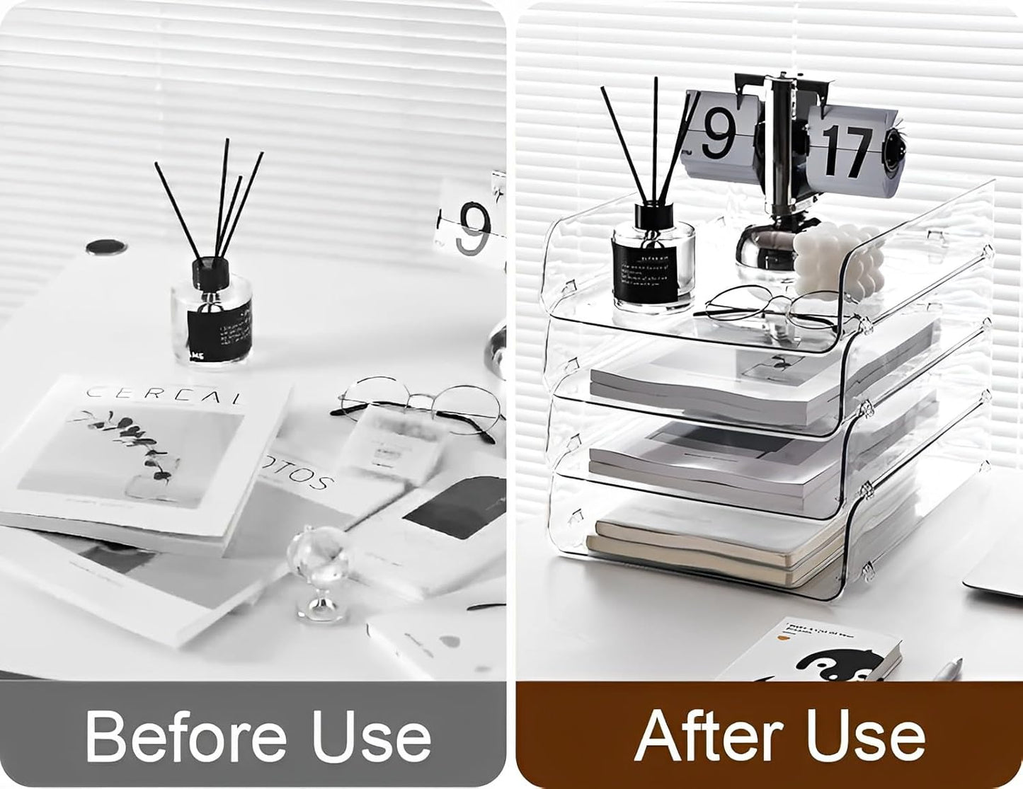 Gagee 4 Pack Paper Organizer for Desk,Stackable Paper Tray Book Holder for Classroom,Office and More,Letter Tray Desk Organizer,Clear