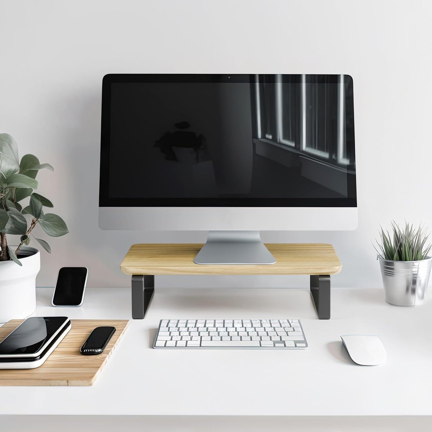 Beautiful Wooden Monitor Stand for Desk - Sturdy Stand Rises Your Monitor to the Perfect Ergonomic Level - Sleek and Functional Computer/Laptop Rack Design Elevates Any Workspace & Maximizes Space