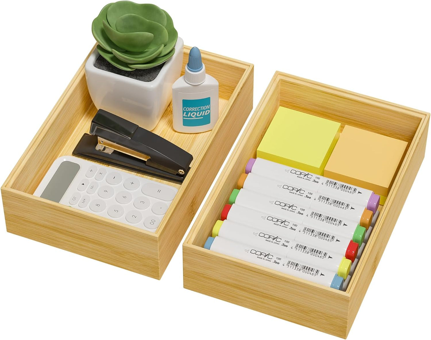 Kitchen Drawer Organizer Bins, Stackable Bamboo Drawer Organizer for Silverware, Flatware, Coffee Pod Organizer K Cup Holder for Countertop, 2 Pcs Coffee Station Organizer 12" x 6" x 2.5"