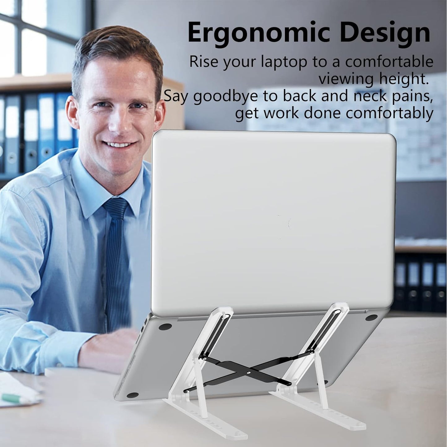 Laptop Stand for Desk, Adjustable Laptop Riser Foldable Portable Laptop Holder, Ventilated Cooling Notebook Stand for 10-15.6” Laptop,Tablet-White