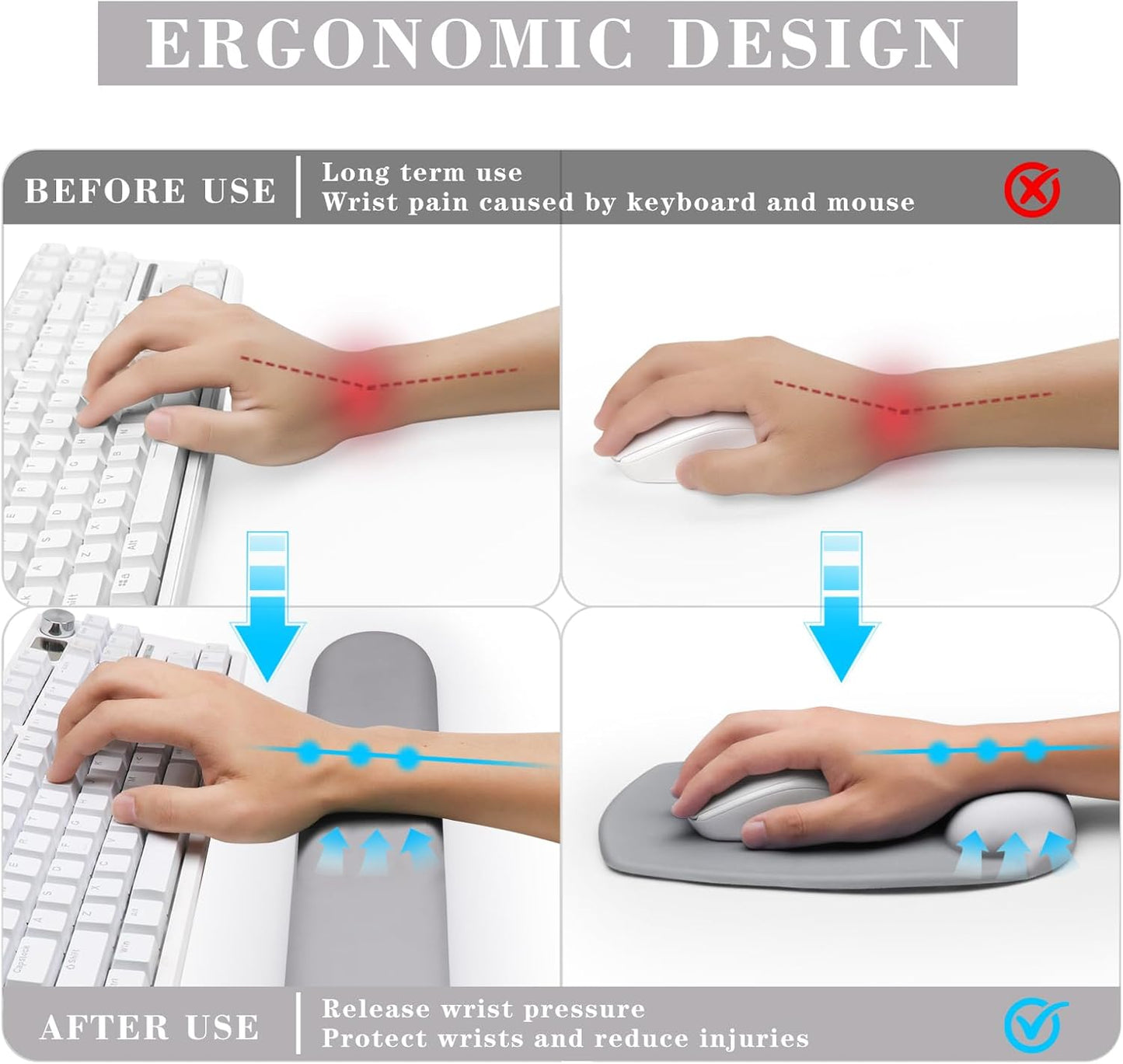 Wrist Rest for Keyboard and Mouse, Ergonomic Gel Computer Keyboard Wrist Rest with Memory Foam, Keyboard Wrist Support Pad for Long Hours of Work, Gaming, Studying-Relieve Wrist Pain