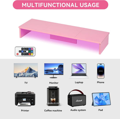 Qupui Computer Monitor Stand Riser with Drawer and Pen Holders, Desk Organizer Shelf and Accessories, Office Desk Accessories, Office Organization, Black