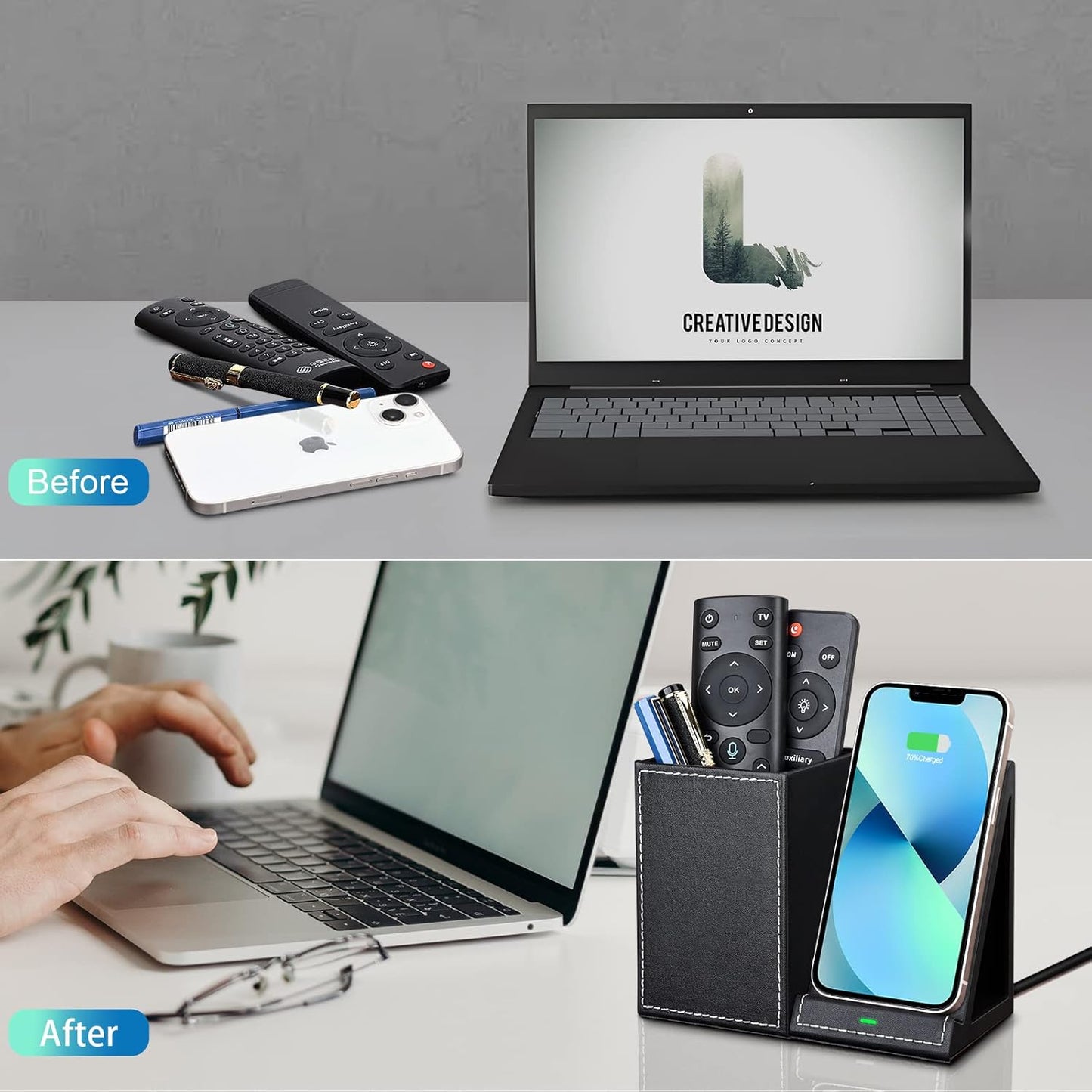 Wireless Charger with Desk Organizer, Wireless Charging Station for iPhone 13/13 Pro Max/13 Pro/12 Series/11/XS Max/XR/X/8Plus/SE 2, Wireless Charging Stand with Leather… (Marble)