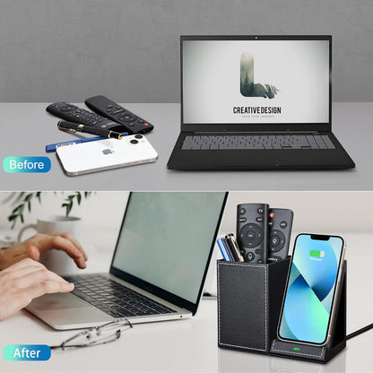 Wireless Charger with Desk Organizer, Wireless Charging Station for iPhone 13/13 Pro Max/13 Pro/12 Series/11/XS Max/XR/X/8Plus/SE 2, Wireless Charging Stand with Leather… (Marble)