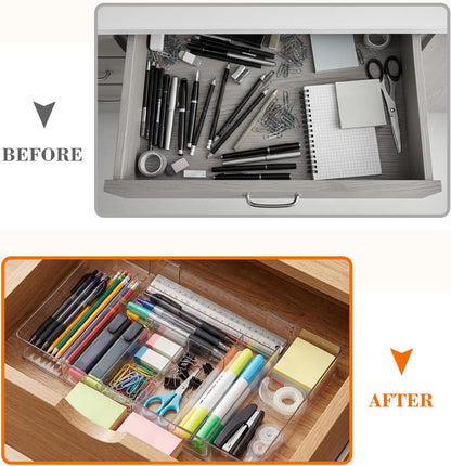 Briwooody 1 Pcs Large Expandable Acrylic Drawer Organizers, Grid Adjustable Drawer, Dividers Organizer for Desk, Makeup, Jewelry, Office, Kitchen Supplies (Clear,5 Compartments)