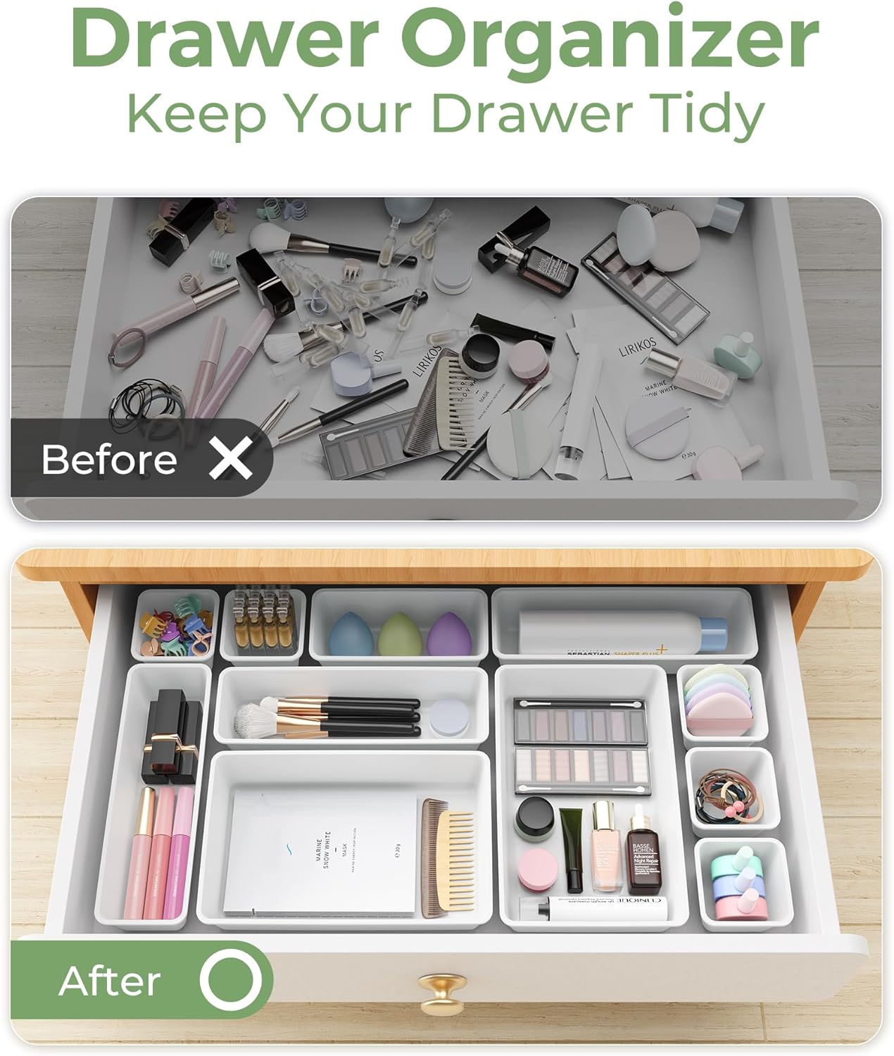 BiuLeon 25 PCS Plastic Drawer Organizers Set, 4-Sizes Vanity and Makeup Organizer, Desk and bathroom Drawer Organizer Trays, Organizers and Storage for Makeup, Jewelry, Gadgets, Utensils (Pink)