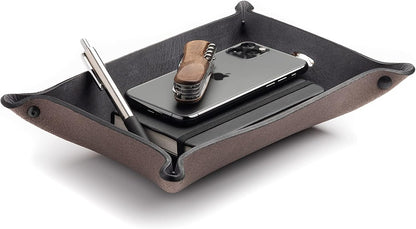 Main Street Forge Leather Valet Tray for Men – Rustic EDC Organizer for Keys, Phone & Wallet – Made in USA – Whiskey Barrel Brown