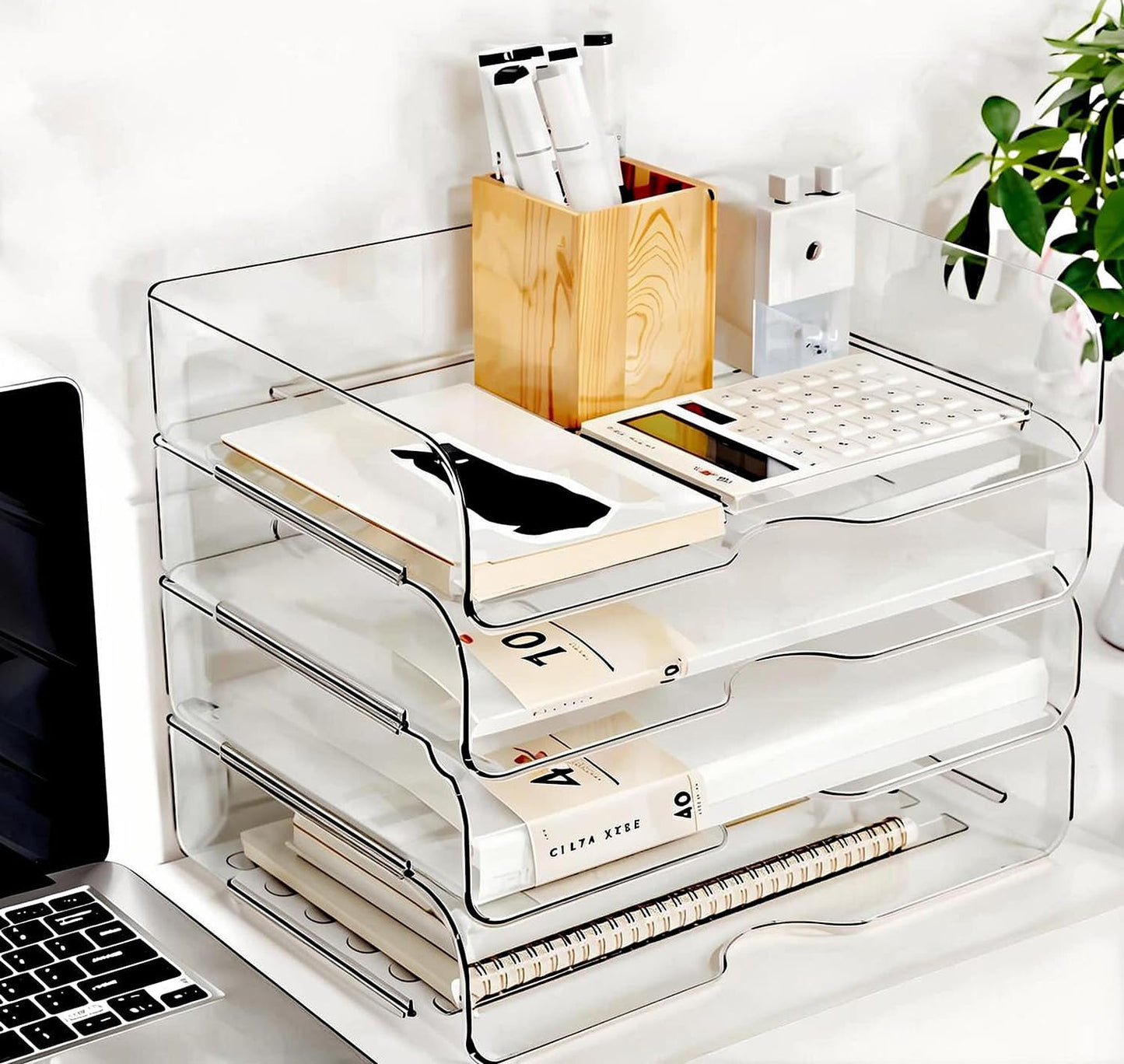 DCA Large Capacity Desk Organizer, 4 Tier Paper Organizer, File Organizer for Desk, Stackable Paper Tray for Office, Home and School
