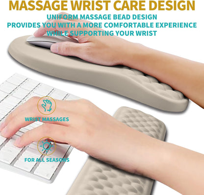 Hokafenle 2 in 1 Ergonomic Mouse Pad Wrist Support & Wrist Rest for Computer Keyboard Set, with Relieve Carpal Tunnel Pain Massage Bulge and Full Memory Gel Design (2In1 Set, Light Green)