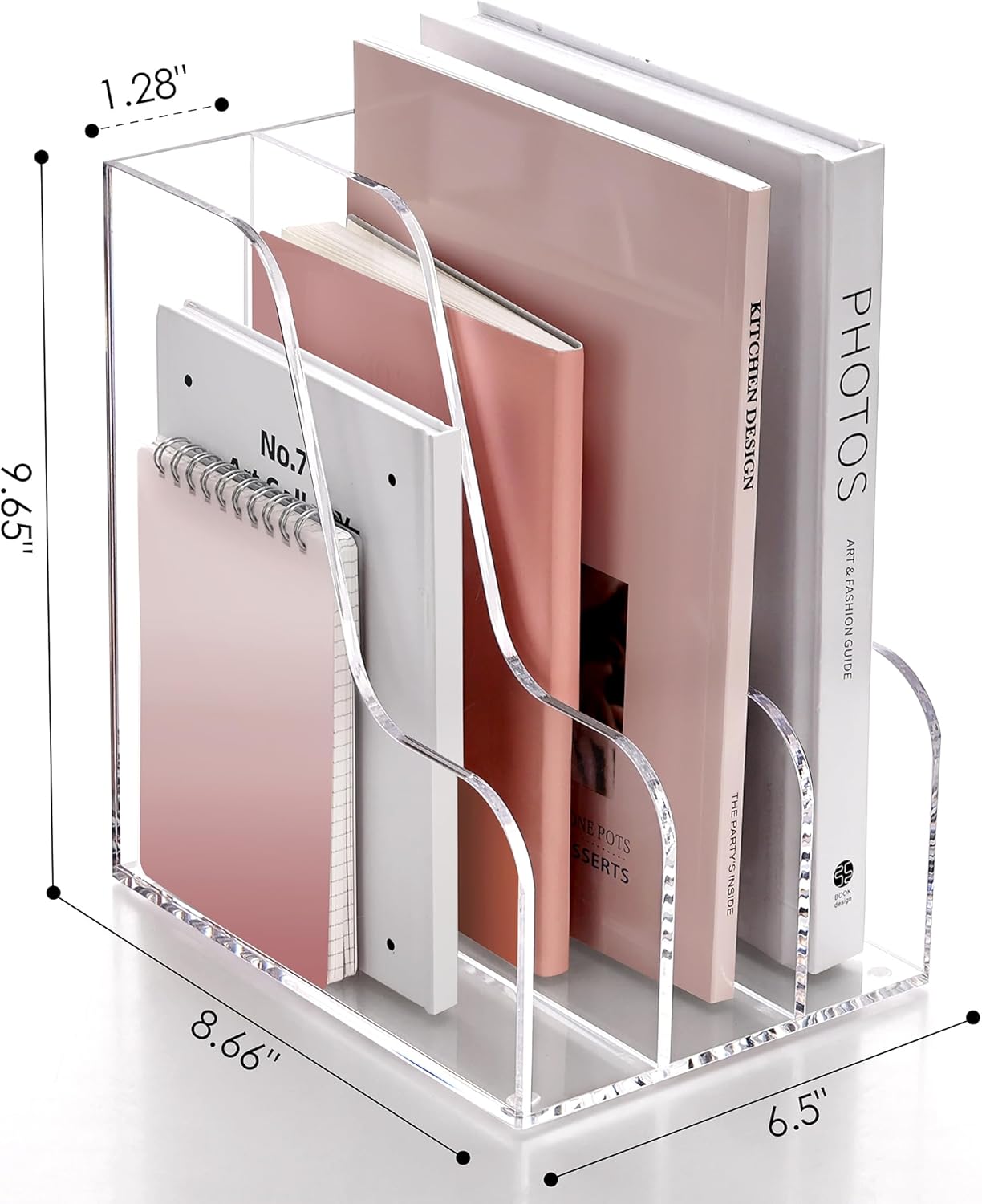 SANRUI Acrylic File Organizer, Clear Magazine File Holder Desk Organizer for Office Organization and Storage with 5 Vertical Compartments, Desktop Bookshelf for Home Office Organization