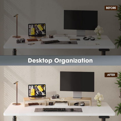 FITUEYES Dual Monitor Stand – 3 Shelf Computer Monitor Riser, Wood Desktop Stand with Adjustable Length and Angle, Desk Accessories, Office Supplies Medium Black,DT108001WB