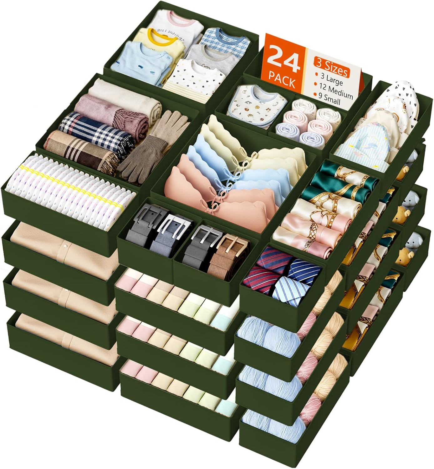 DIMJ Drawer Organizer Clothes - 20 Pack Closet Drawer Organizer Bins for Baby Clothes Storage, Fabric Dresser Organizer for Nursery Bedroom, Foldable Small Drawer Dividers for Underwear Socks