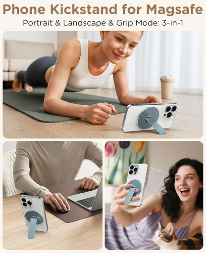 Magtame Double-Sided Magnetic Phone Stand Grip, Strong Magnetic Kickstand Desk Holder for Mag&Safe and Smartphone, Foldable Adjustable Design, Silver