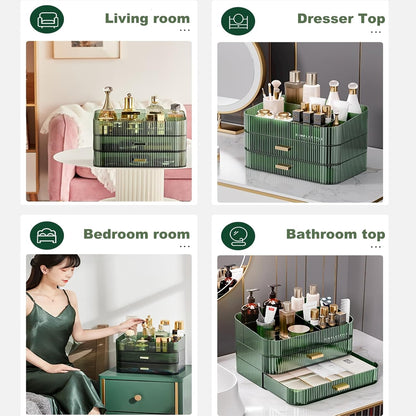Stackable Cosmetics Organizer Drawers, Bathroom Vanity Makeup Organizers and Storage, Ideal for Desk and Dresser Countertops, Great for Palette, Skincare, Lipsticks, Nail Care. Green