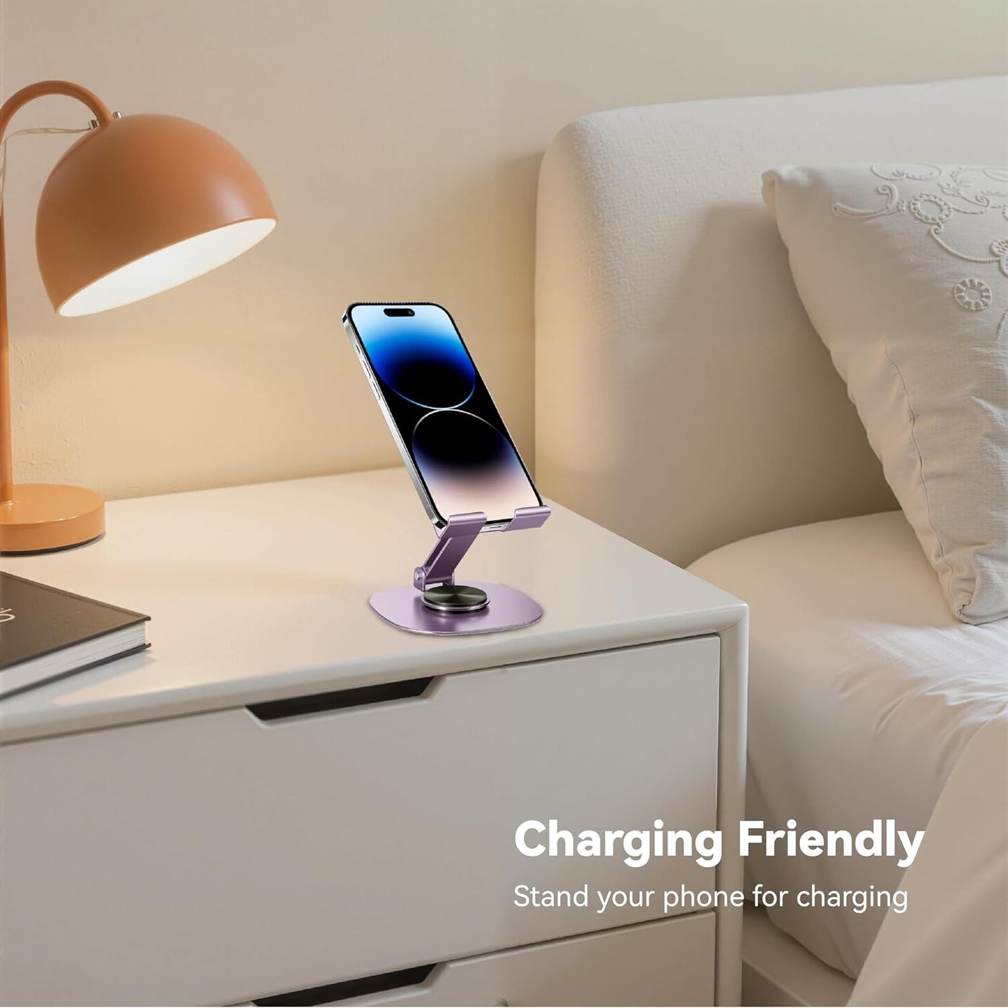 360° Rotating Metal Phone Stand - Adjustable Mobile Kickstand for All Smartphones, Compatible with iPhone, Samsung & More - Ideal for Desk, (Silver Gray)