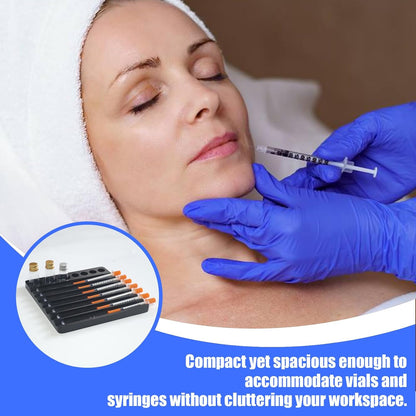 Aesthetic Practitioner Syringe Tray with Vial Holder, Bamboo Vial Holder Syringe Tray for 2-in-1 Combination, Syringe Storage Organizer for Aesthetic Practitioners and Small Vial Racks