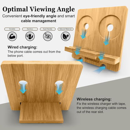 Bamboo Charging Station for Multiple Devices, Cable Management Box for Power Strip, USB Charger & USB Charging Hub/Station, Wood Docking Station Desktop Organizer Bedside Table Organizer