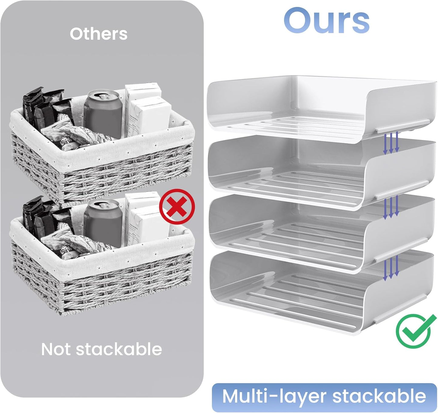 Tomorotec Desk Letter Tray Set, A4 Size Clear PET Stackable Document Organizer Office Desktop File Paper Holder Book Storage Rack Side Load Anti-Skid Stacking Support Convex Bottom (2X Landscape)