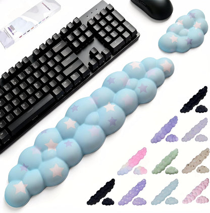 Cloud Wrist Rest Set for Keyboard and Mouse, Includes Cute Coaster, with Computers and Laptops（Purple Star Set）