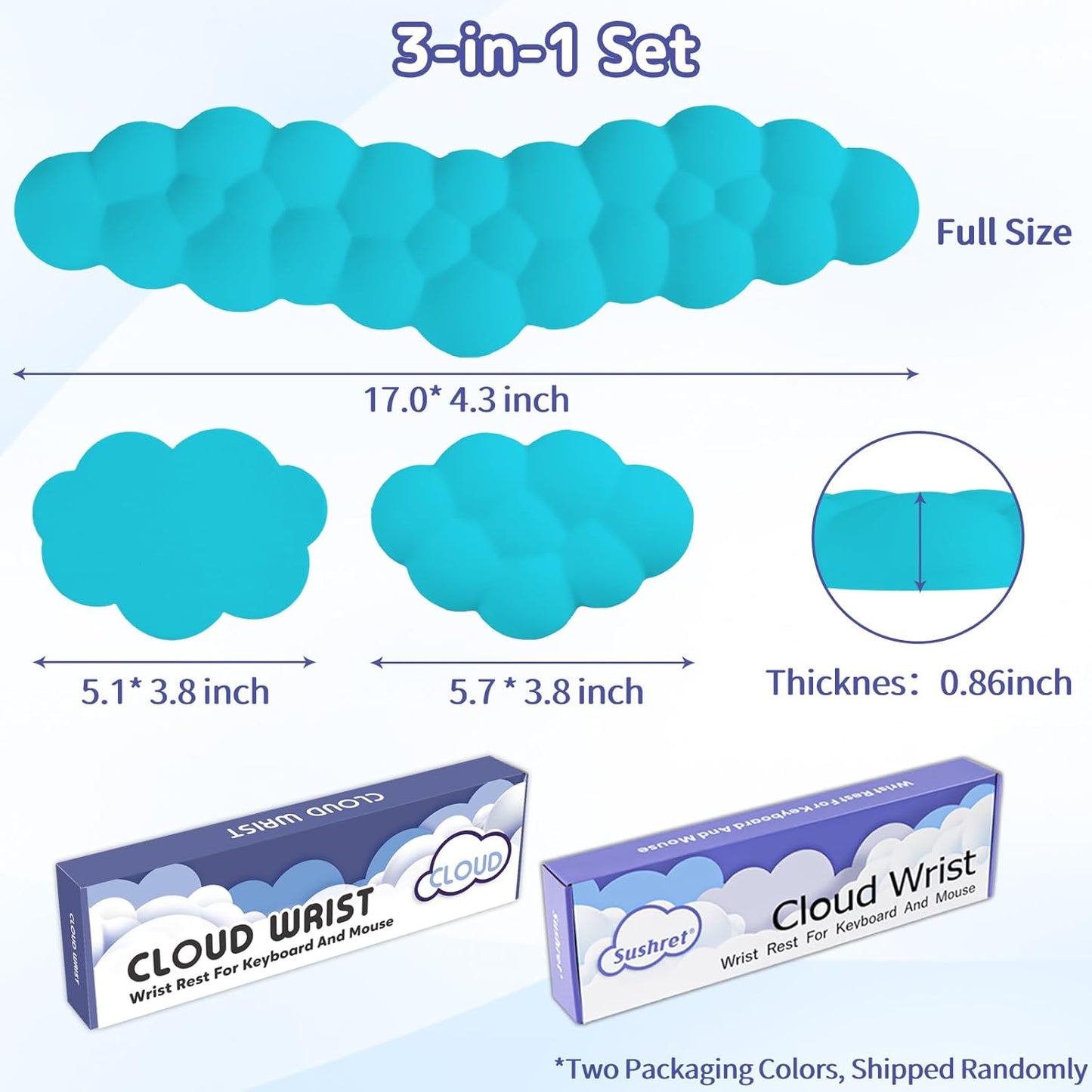 Sushret Cloud Wrist Rest for Keyboard and Mouse, Memory Foam PU Leather Keyboard Wrist Rest with Ergonomic Support, Non-Slip Base, Cute Arm Rest Pad & Palm Cushion, Office Desk Accessory, White