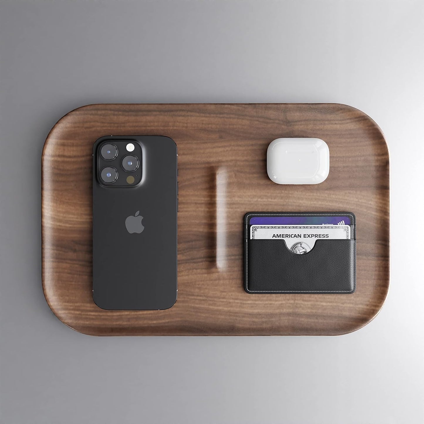 Valet Tray Wooden Premium Wood Catchall EDC Tray for Desk Bedside Concierge Tray Organizer Key Wallet Watch Phone Storage (Walnut)