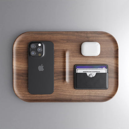 Valet Tray Wooden Premium Wood Catchall EDC Tray for Desk Bedside Concierge Tray Organizer Key Wallet Watch Phone Storage (Walnut)