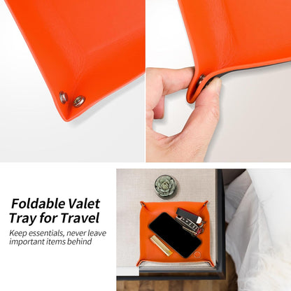 Valet Tray Organizer with Carbon Fiber Style Texture, Foldable Catchall Tray for Keys, Wallet & Everyday Essentials(Red)