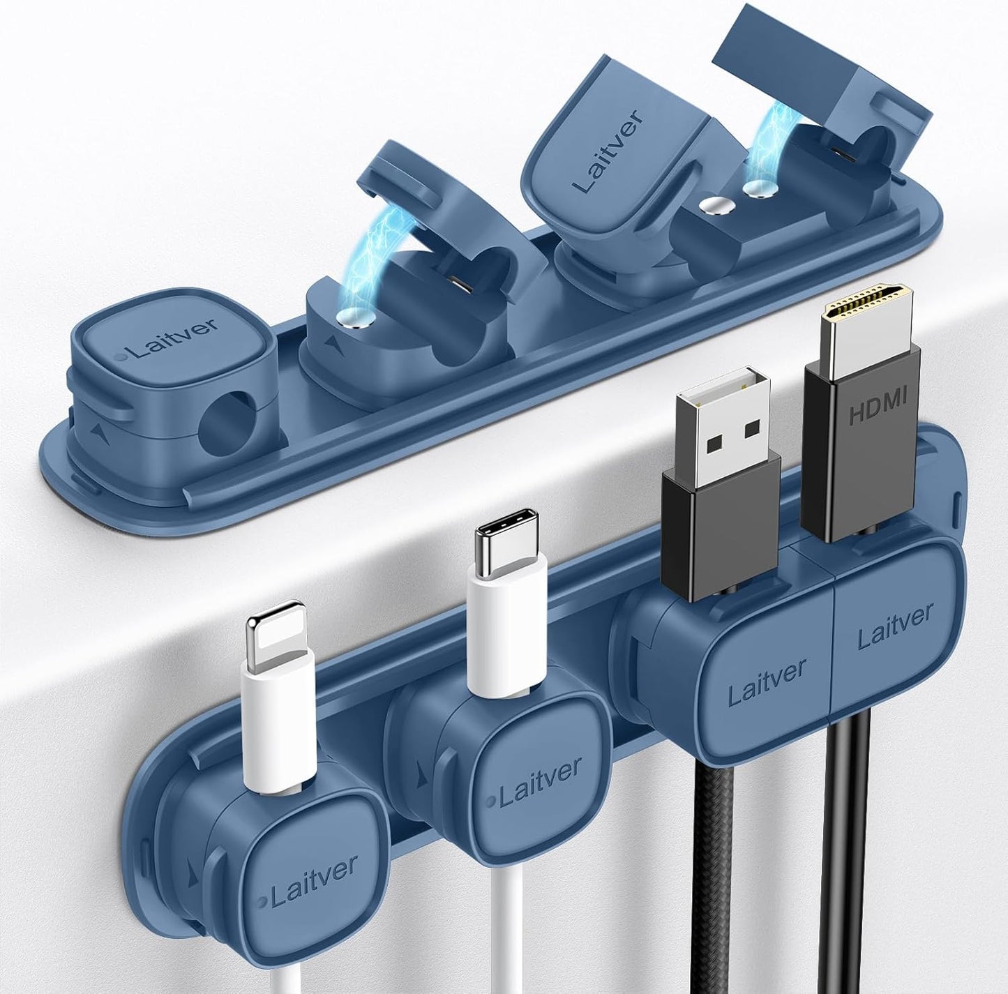 6 Pack Magnetic Cable Clips [1s Open/Lock], Laitver Cord Organizer Holder Strong Adhesive Desk Cable Management- Organize Charging Cords Neatly for Home, Office, Car,Desk, Nightstand