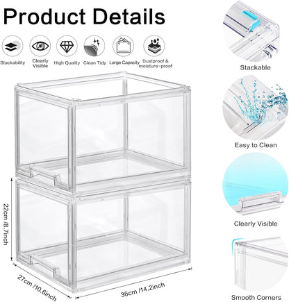 DILIBRA 2 Packs Large Stackable Storage Drawers, Plastic Clear Bathroom Make up Under Sink Drawer Organizers, Acrylic Bathroom Storage Bins for Cabinet Closet Office Kitchen Pantry Snacks Organization