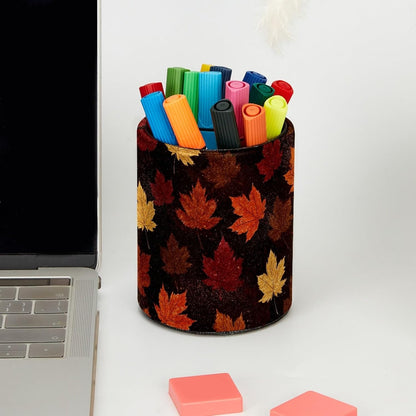 Leather Pen Holder for Desk, Love Cherry Pencil Organizer Pencil Cup Desk Decor Makeup Brush Holder Multifunctional Office Supplies for Home,Office, School