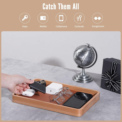 ProCase Wooden Valet Tray for Men, Wood Catch-All EDC Organizer, Nightstand, Entryway Bedside Dump Holder, for Wallets, Keys, Watches, Phones, Loose Change, Trinkets -DarkBrown