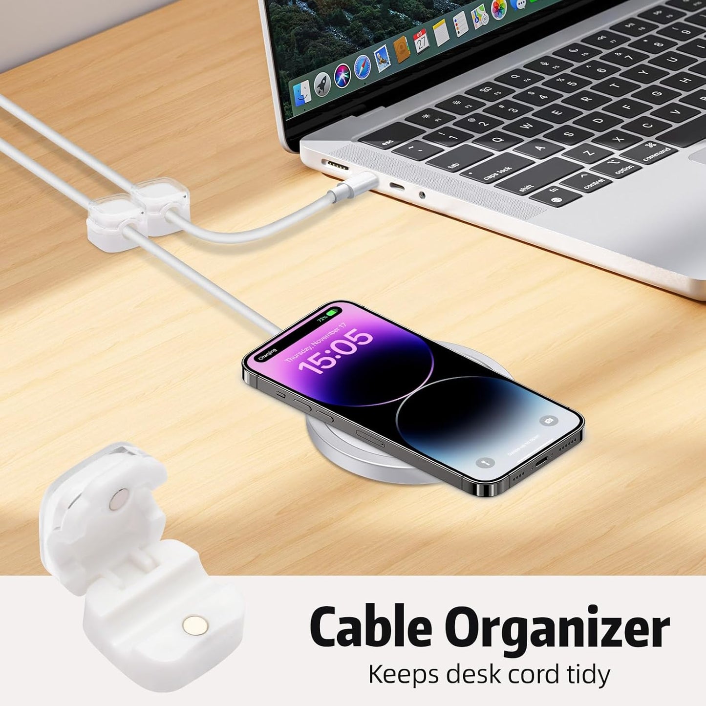 Magnetic Cable Clips Cord Organizer Holder, 6 Pack Adhesive Wire Holder Keeper Organizer USB Charging Cable Storage Holder for Home Office Phone Car Wall Desktop Nightstand Kitchen (Black)