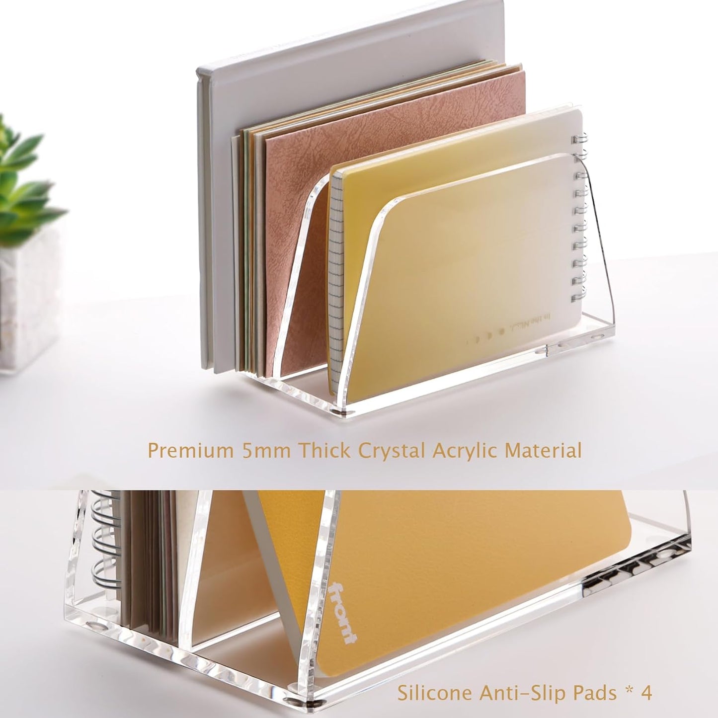 SANRUI Acrylic Mail Organizer, 2-Slot Clear Paper Letter Sorter Mini Desk Organizer, Sleek Office Desk File Holder for Mail, Bills, Notebooks 6.7"x3.5"x3.8"