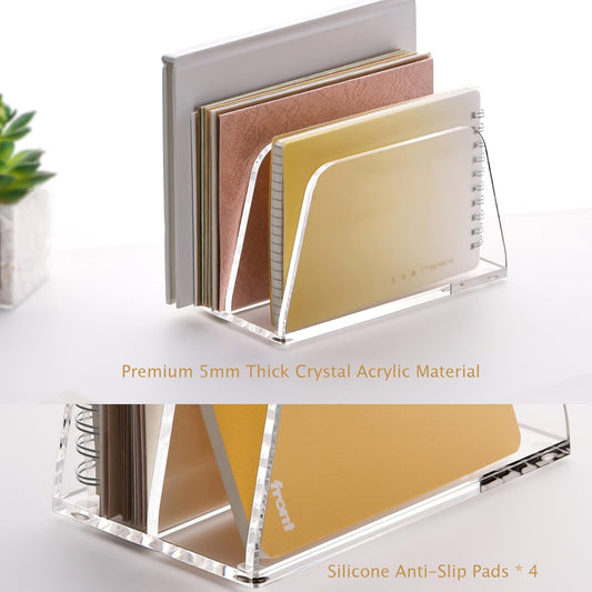 SANRUI Acrylic Mail Organizer, 2-Slot Clear Paper Letter Sorter Mini Desk Organizer, Sleek Office Desk File Holder for Mail, Bills, Notebooks 6.7"x3.5"x3.8"