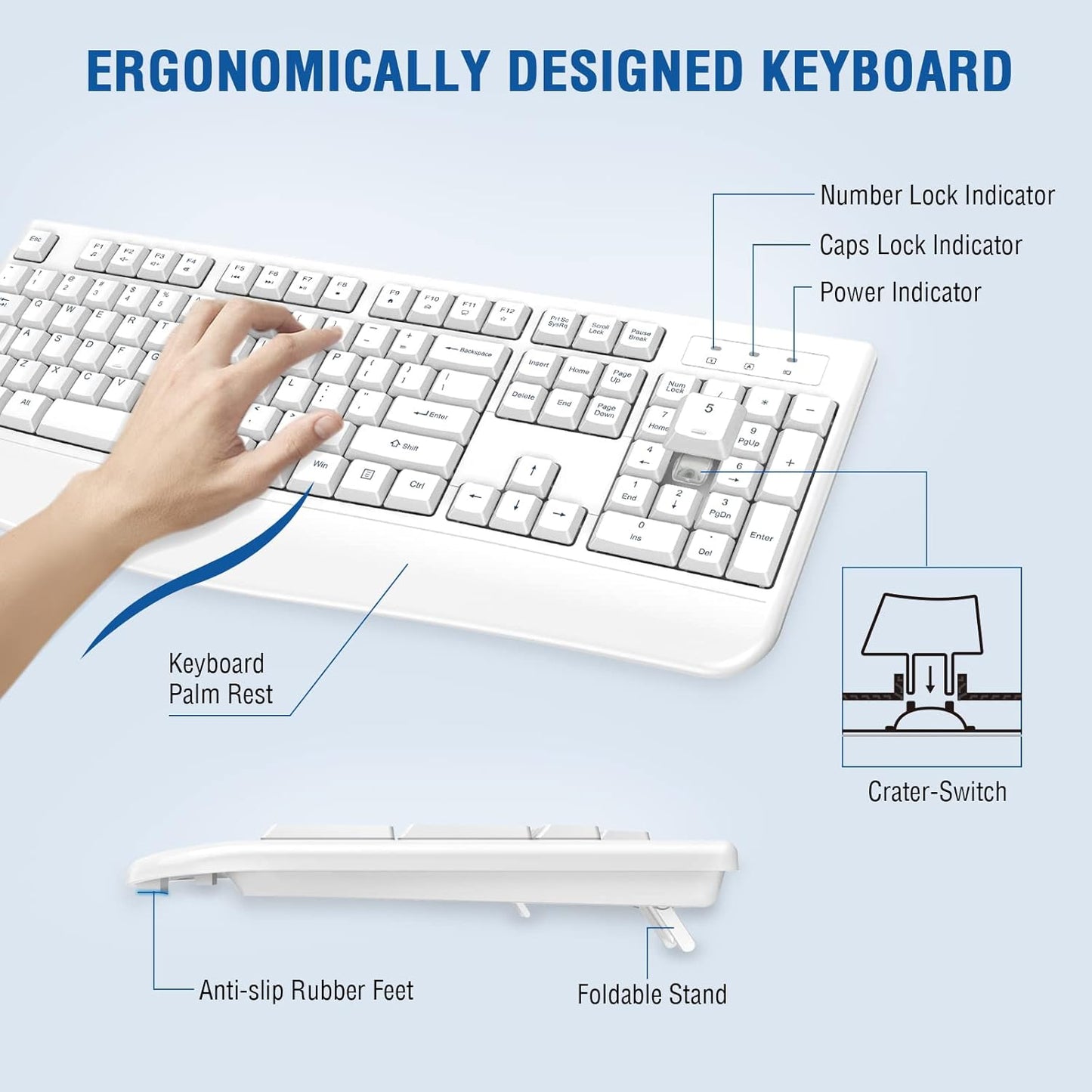Wireless Keyboard and Mouse Combo, EDJO 2.4G Full-Sized Ergonomic Computer Keyboard with Wrist Rest and 3 Level DPI Adjustable Wireless Mouse for Windows, Mac OS Desktop/Laptop/PC