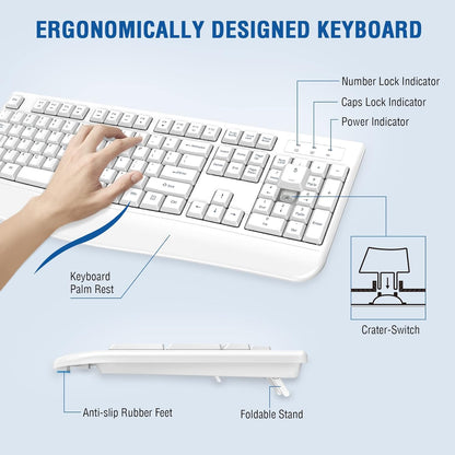 Wireless Keyboard and Mouse Combo, EDJO 2.4G Full-Sized Ergonomic Computer Keyboard with Wrist Rest and 3 Level DPI Adjustable Wireless Mouse for Windows, Mac OS Desktop/Laptop/PC