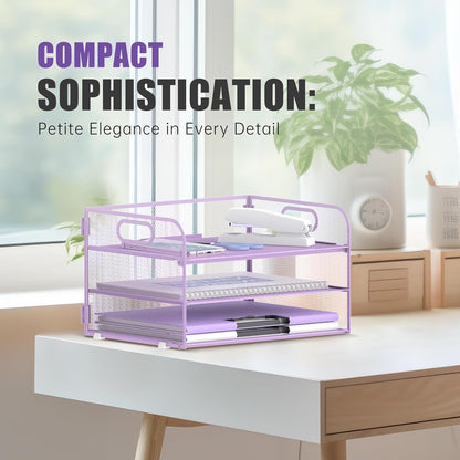 DALTACK 3 Tier Paper Organizer with Handle, Mesh Metal Desk Organizer with Sliding Paper Trays for Letter/A4 Paper, Mail, Bills & Folders, Black