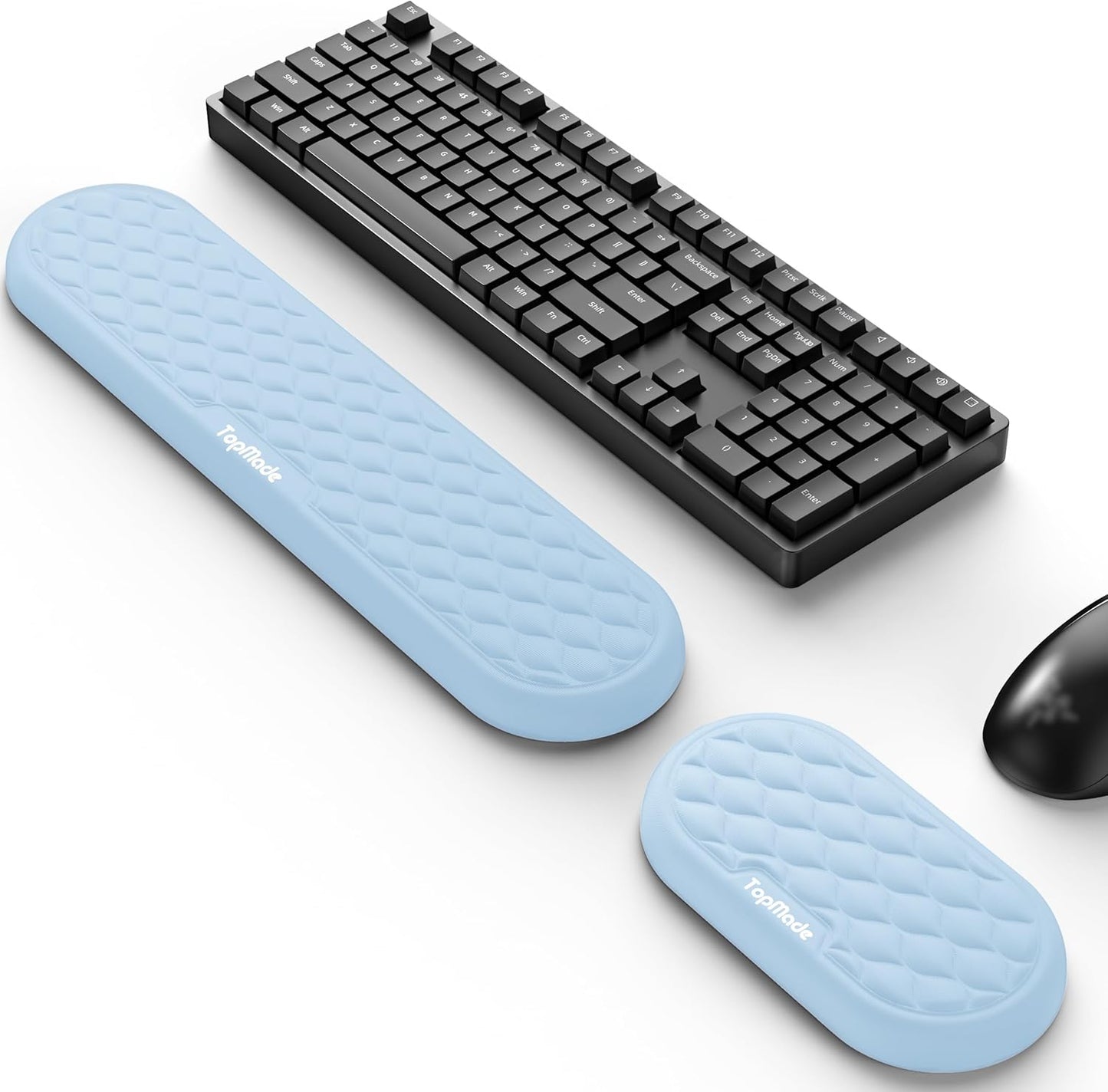 TopMade Upgraded Wider Wrist Rest Set, Soft Memory Foam Keyboard Hand Rest Pad, Computer Ergonomic Keyboard Mouse Wrist Support for Typing Pain Relief, Comfort for Office, Gaming, Study, Black