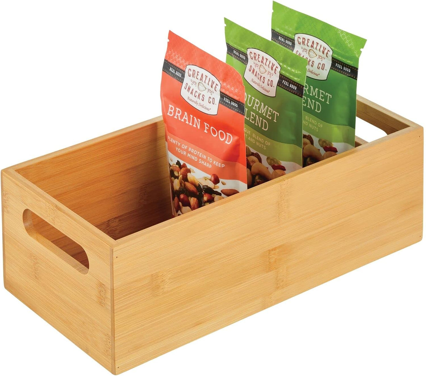 mDesign Kitchen Storage Box – Open-Top Bamboo Storage Tray with Handles – Versatile Cupboard Organiser for Shelves, Pantries, Surfaces and Cupboards – Natural
