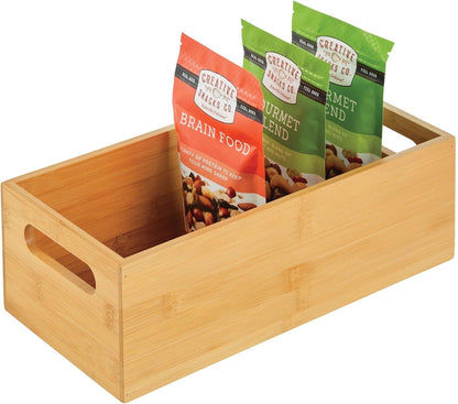 mDesign Kitchen Storage Box – Open-Top Bamboo Storage Tray with Handles – Versatile Cupboard Organiser for Shelves, Pantries, Surfaces and Cupboards – Natural