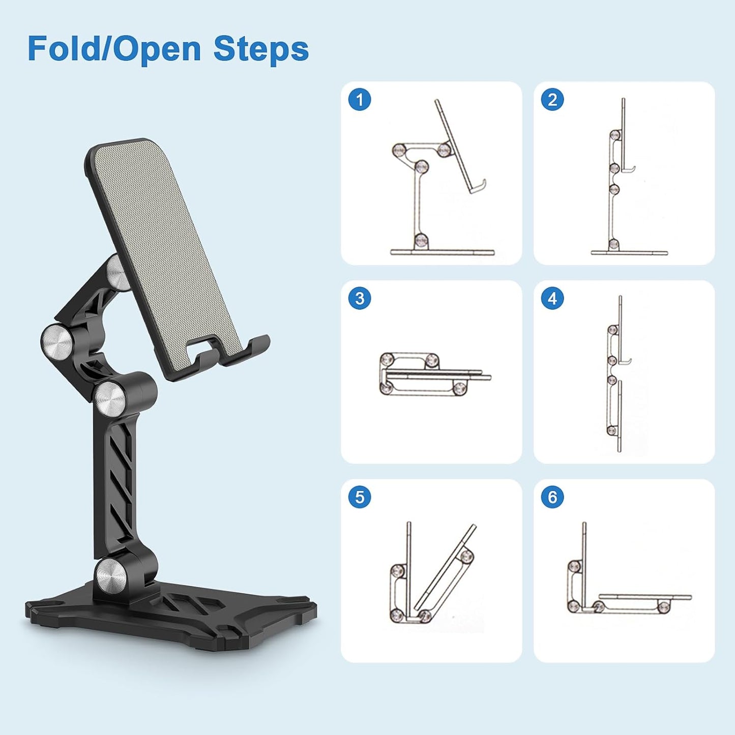 Foldable Phone Stand Desk for Samsung Galaxy S26 S25 Ultra Plus S23 S24 A14 A54 5G A15 A13 A53 S22 S21 FE S20 A03s A23,iPad iPhone 16 15 Cell Phone Holder Height Adjustable Tablet Cradle Desktop Dock