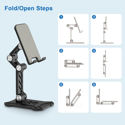 Foldable Phone Stand Desk for Samsung Galaxy S26 S25 Ultra Plus S23 S24 A14 A54 5G A15 A13 A53 S22 S21 FE S20 A03s A23,iPad iPhone 16 15 Cell Phone Holder Height Adjustable Tablet Cradle Desktop Dock
